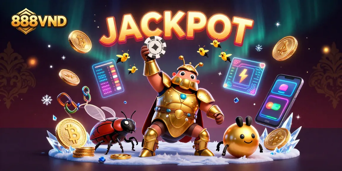 Celebrate winning with 888VND in a vibrant 3D cartoon scene featuring luck and casino elements.
