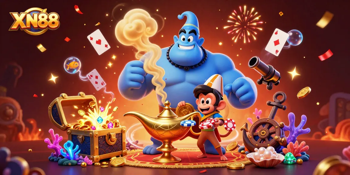 Experience thrilling gameplay at XN88 with a vibrant 3D casino illustration showcasing luck and excitement.