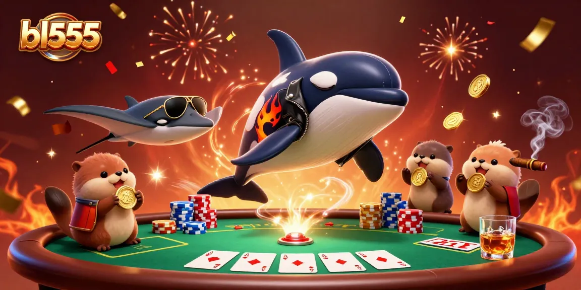 Experience the excitement of bl555 with a vibrant casino-themed illustration showcasing playful sea creatures.
