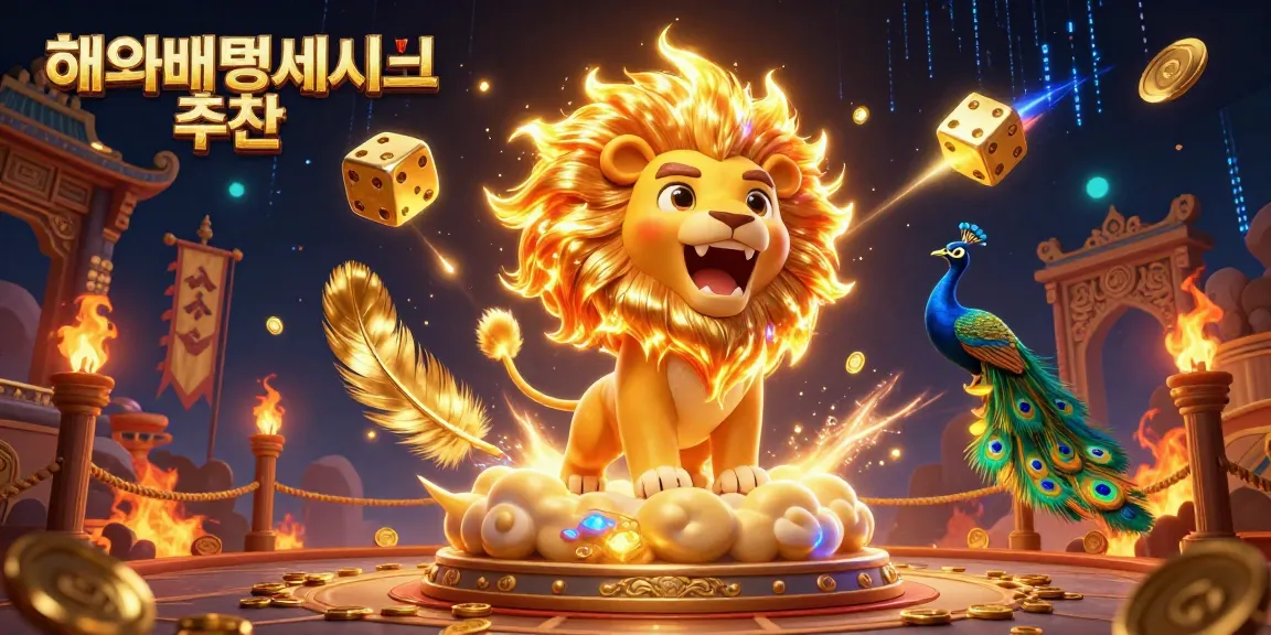 Engage with the thrilling 해외배팅사이트 추천 scene showcasing vibrant casino elements with a roaring lion and dynamic game symbols.