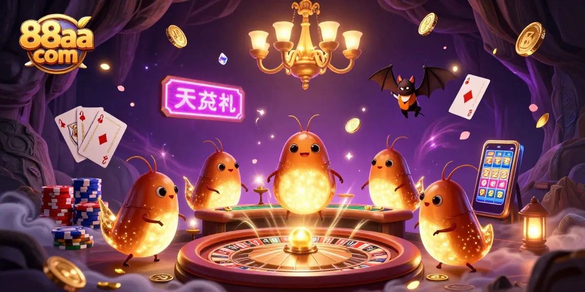 Experience exciting gameplay at 88aa com with glowworms and a bat dealer lighting up the casino scene.