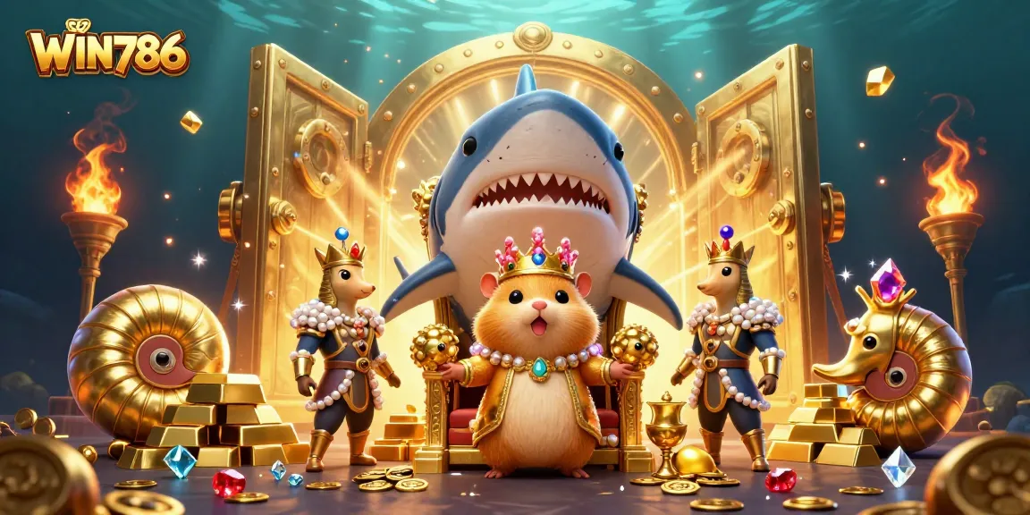 WIN786 offers thrilling gaming action with vibrant treasures and engaging characters in a dynamic casino scene.