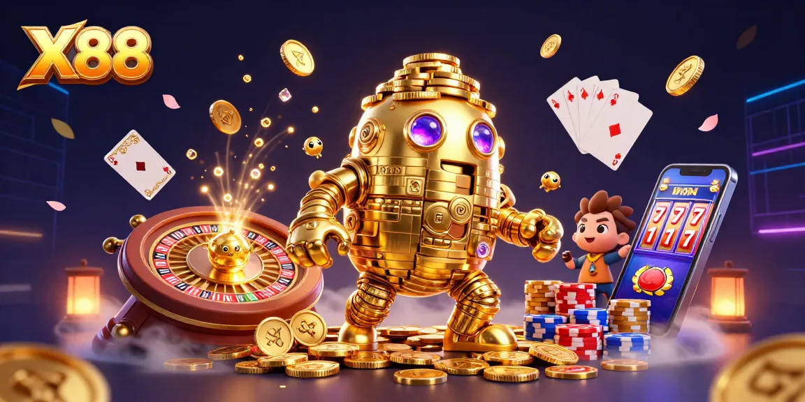 Spin the reels at X88, where golden golems and vibrant casino elements bring excitement to online gaming.