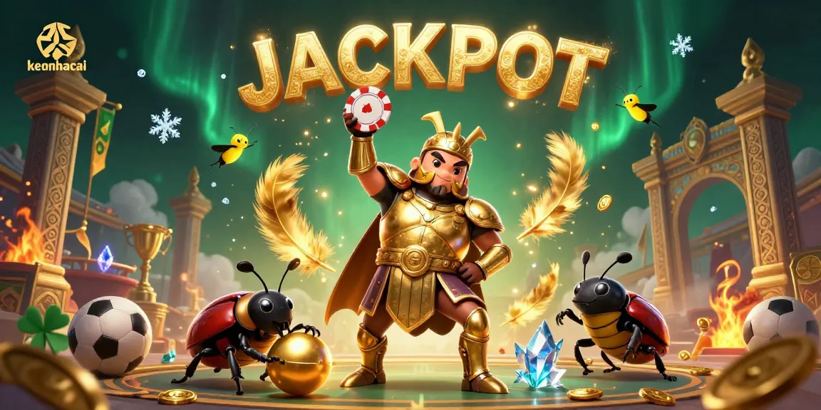 Participate in keonhacai sports betting excitement with a victorious beetle lifting a poker chip.