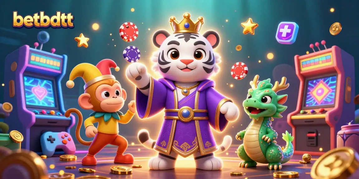 Experience the vibrant casino magic of betbdtt with a thrilling cartoon illustration, featuring iconic characters and dynamic game elements.